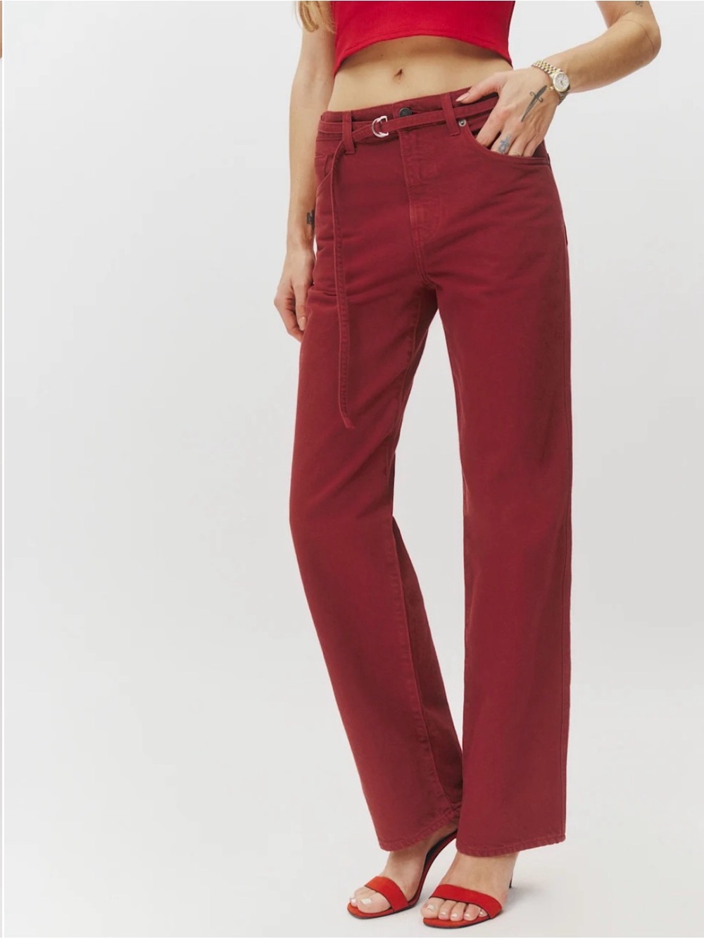 Reformation “Val” Jeans Baggy mid rise Straight Jeans in Red